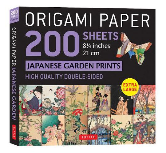 Cover image for Origami Paper 200 Sheets Japanese Garden Prints 8 1/4  21cm: Extra Large Tuttle Origami Paper: High-Quality Double Sided Origami Sheets Printed with 12 Different Prints (Instructions for 6 Projects Included)