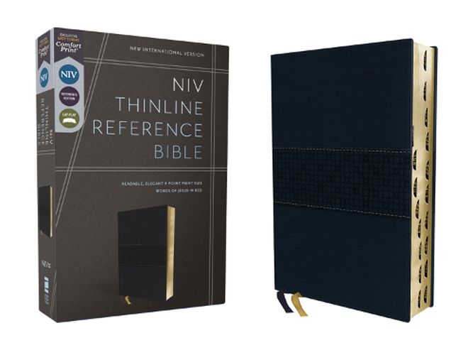 Cover image for NIV, Thinline Reference Bible, Leathersoft, Navy, Red Letter, Thumb Indexed, Comfort Print