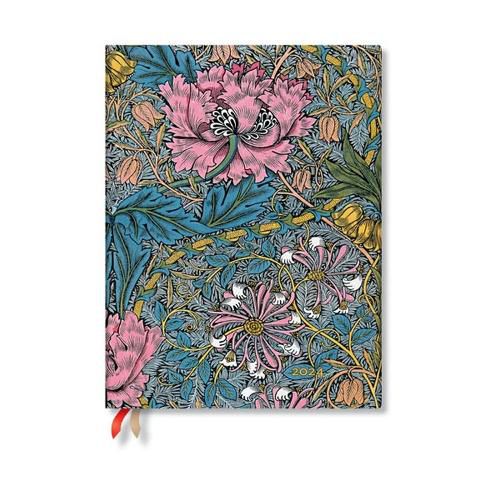 Morris Pink Honeysuckle (William Morris) Ultra Vertical 12-month Dayplanner 2024 (Elastic Band Closure)