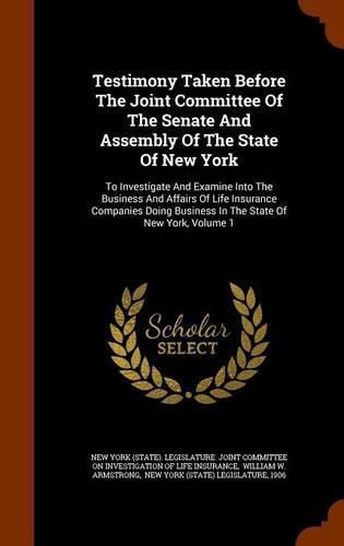 Cover image for Testimony Taken Before the Joint Committee of the Senate and Assembly of the State of New York: To Investigate and Examine Into the Business and Affairs of Life Insurance Companies Doing Business in the State of New York, Volume 1