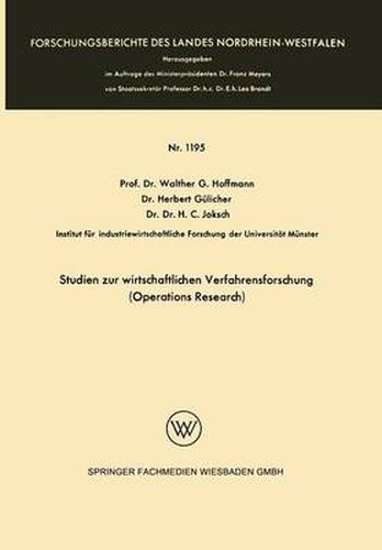 Cover image for Studien Zur Wirtschaftlichen Verfahrensforschung (Operations Research)