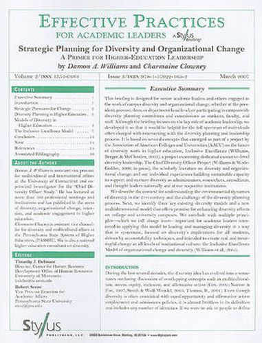 Strategic Planning for Diversity and Organizational Change: A Primer for Higher-Education Leadership, Issue 3