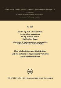 Cover image for UEber Die Ermittlung Von Schnittkraften Und Das Statistische Und Dynamische Verhalten Von Verzahnmaschinen