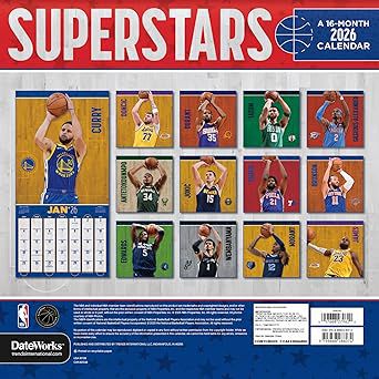 NBA Superstars 2026 Square Wall Calendar