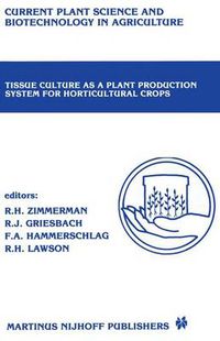 Cover image for Tissue culture as a plant production system for horticultural crops: Conference on Tissue Culture as a Plant Production System for Horticultural Crops, Beltsville, MD, October 20-23, 1985