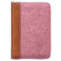 Cover image for KJV Holy Bible, Mini Pocket Size, Faux Leather Red Letter Edition - Ribbon Marker, King James Version, Pink/Tan, Zipper Closure