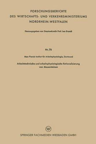 Cover image for Arbeitstechnische Und Arbeitsphysiologische Rationalisierung Von Mauersteinen