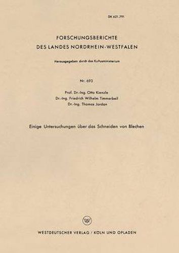 Cover image for Einige Untersuchungen UEber Das Schneiden Von Blechen