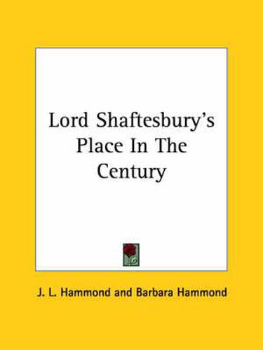 Cover image for Lord Shaftesbury's Place in the Century