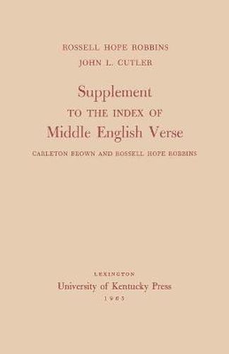 Cover image for Supplement to the Index of Middle English Verse: Carleton Brown and Rossell Hope Robbins