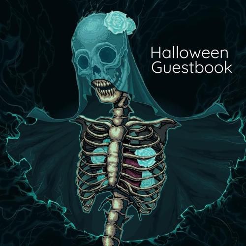 Cover image for Halloween Guestbook: Gothic Wedding Guest Book For Bride And Groom - Black Themed Notebook for Adults - 8.5 x 8.5 Inches, 100 Pages With Lines for Anecdotes, Quotes, Sayings From Friends & Family