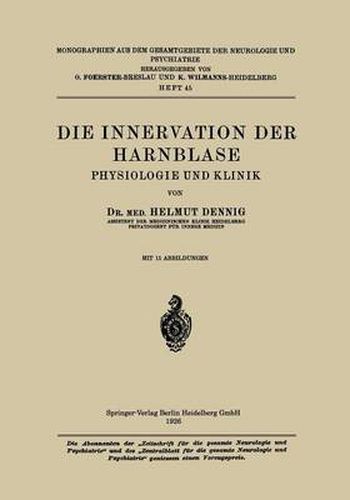 Cover image for Die Innervation Der Harnblase: Physiologie Und Klinik