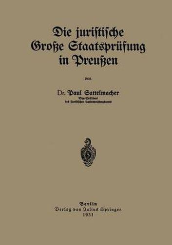 Cover image for Die Juristische Grosse Staatsprufung in Preussen