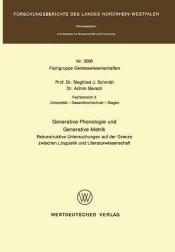 Cover image for Generative Phonologie Und Generative Metrik