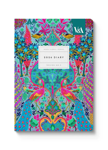 Cover image for V&A Museum 2026 A6 Diary - Neon Floral Series ‘Floral Peacock'