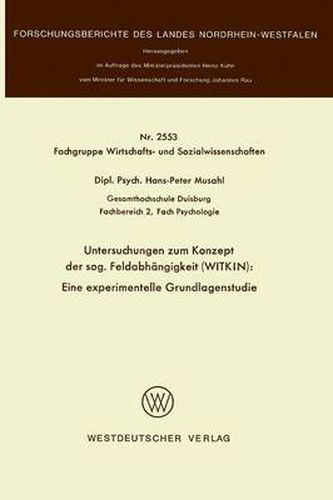 Cover image for Untersuchungen Zum Konzept Der Sog. Feldabhangigkeit (Witkin): Eine Experimentelle Grundlagenstudie