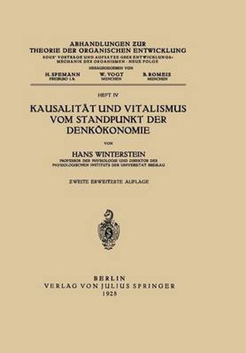 Cover image for Kausalitat Und Vitalismus Vom Standpunkt Der Denkoekonomie