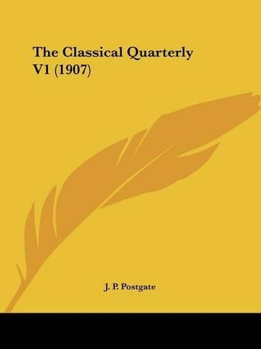 Cover image for The Classical Quarterly V1 (1907)