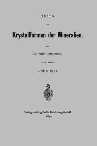 Cover image for Index Der Krystallformen Der Mineralien