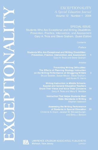 Cover image for Students Who Are Exceptional and Writing Disabilities: Prevention, Practice, Intervention, and Assessment:a Special Issue of exceptionality