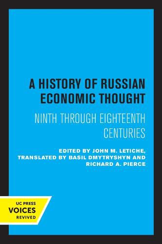 Cover image for A History of Russian Economic Thought: Ninth through Eighteenth Centuries