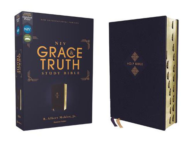 NIV, The Grace and Truth Study Bible, Leathersoft, Navy, Red Letter, Thumb Indexed, Comfort Print