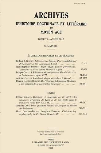 Archives d'Histoire Doctrinale Et Litteraire Du Moyen Age