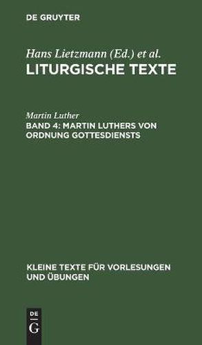 Cover image for Martin Luthers Von Ordnung Gottesdiensts