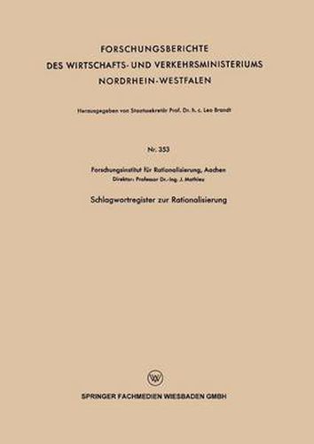 Cover image for Schlagwortregister Zur Rationalisierung