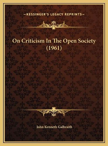 On Criticism in the Open Society (1961)