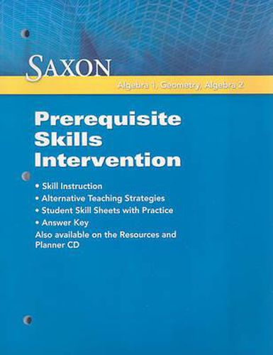 Cover image for Saxon Algebra 1, Geometry, Algebra 2: Prerequisite Skills Intervention