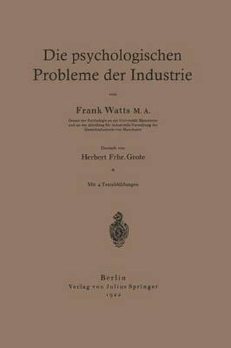 Cover image for Die Psychologischen Probleme Der Industrie