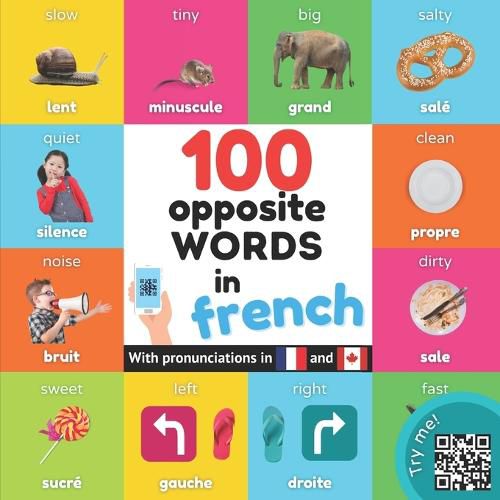 Cover image for 100 opposite words in french: Bilingual picture book for kids: english / french with pronunciations