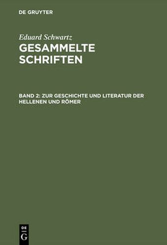 Cover image for Zur Geschichte Und Literatur Der Hellenen Und Roemer