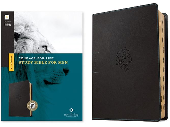 Cover image for NLT Courage for Life Study Bible for Men (Leatherlike, Onyx Lion, Indexed, Filament Enabled)