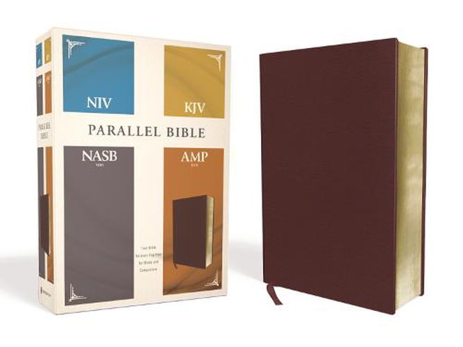 Cover image for NIV, KJV, NASB, Amplified, Parallel Bible, Bonded Leather, Burgundy: Four Bible Versions Together for Study and Comparison