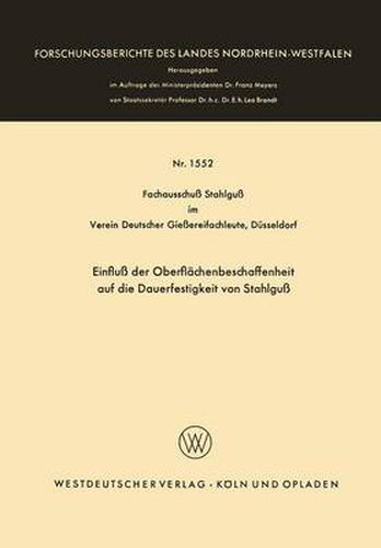 Cover image for Einfluss Der Oberflachenbeschaffenheit Auf Die Dauerfestigkeit Von Stahlguss