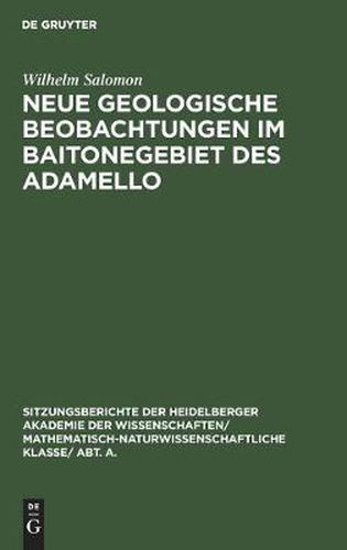 Cover image for Neue Geologische Beobachtungen Im Baitonegebiet Des Adamello