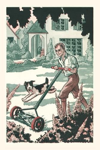 Cover image for Vintage Journal Industrious Boy Mowing Lawn