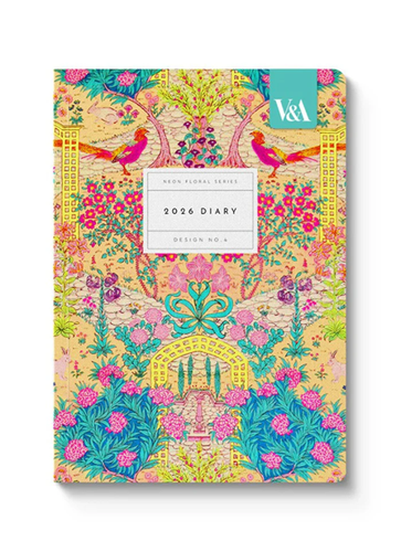 Cover image for V&A Museum 2026 A6 Diary - Neon Floral Series 'Ornate Garden'