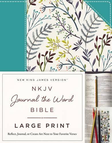 Cover image for NKJV, Journal the Word Bible, Large Print, Cloth over Board, Blue Floral, Red Letter: Reflect, Journal, or Create Art Next to Your Favorite Verses