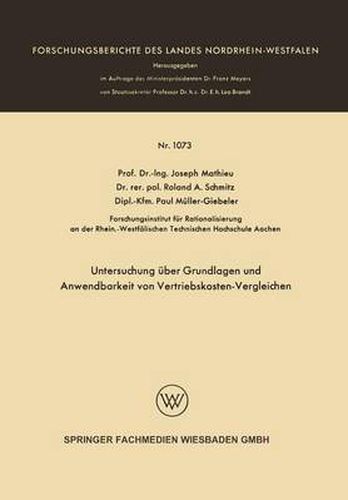 Cover image for Untersuchung UEber Grundlagen Und Anwendbarkeit Von Vertriebskosten-Vergleichen