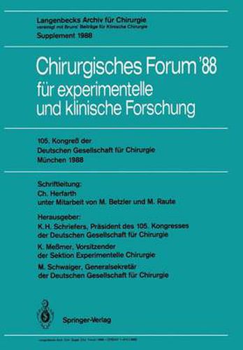 Cover image for 105. Kongress der Deutschen Gesellschaft fur Chirurgie Munchen, 6.-9. April 1988