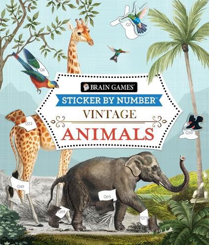 Cover image for Brain Games - Sticker by Number - Vintage: Animals (28 Images to Sticker)