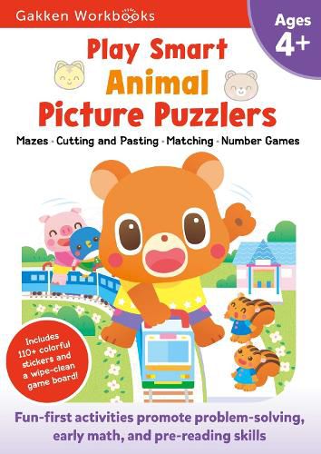 Cover image for Play Smart Animal Picture Puzzlers Age 4+: Pre-K Activity Workbook with Stickers for Toddlers Ages 4, 5, 6: Learn Using Favorite Themes: Tracing, Mazes, Matching Games (Full Color Pages)