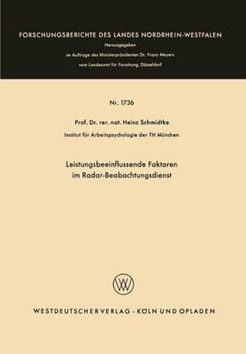 Cover image for Leistungsbeeinflussende Faktoren Im Radar-Beobachtungsdienst