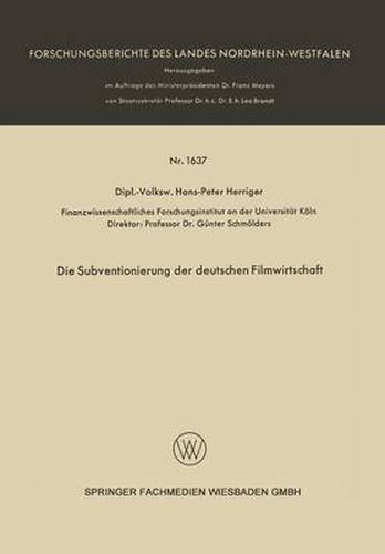 Cover image for Die Subventionierung Der Deutschen Filmwirtschaft