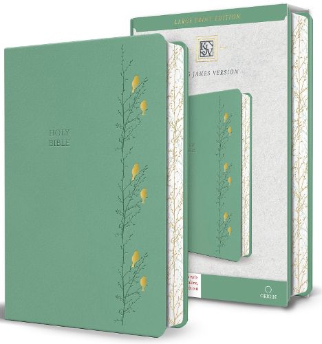 Cover image for KJV Holy Bible, Large Print Medium Format, Green with Birds Faux Leather w/ Ribbon Marker, Red Letter