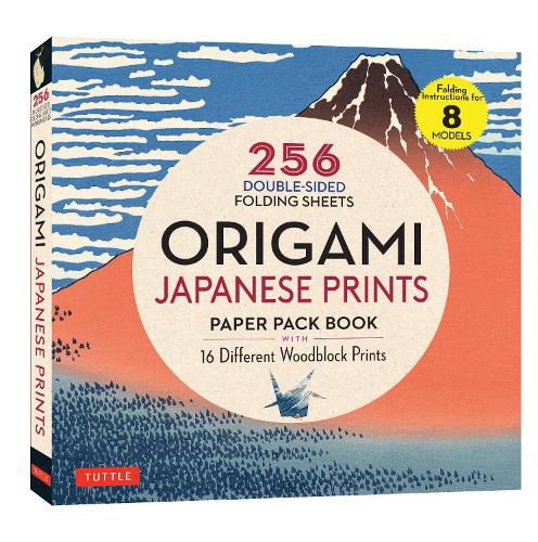 Cover image for Origami Japanese Prints Paper Pack Book: 256 Double-Sided Folding Sheets with 16 Different Japanese Woodblock Prints with solid colors on the back (Includes Instructions for 8 Models)