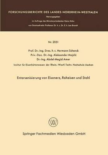 Cover image for Entarsenisierung Von Eisenerz, Roheisen Und Stahl